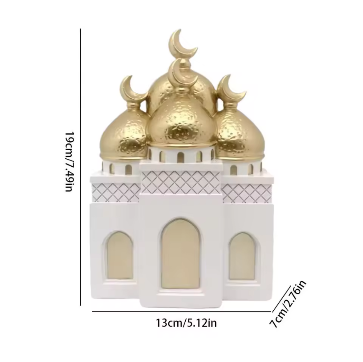 Golden Dome Mosque & Minaret Set – Elegant White & Gold Islamic Home Decor for Ramadan & Eid