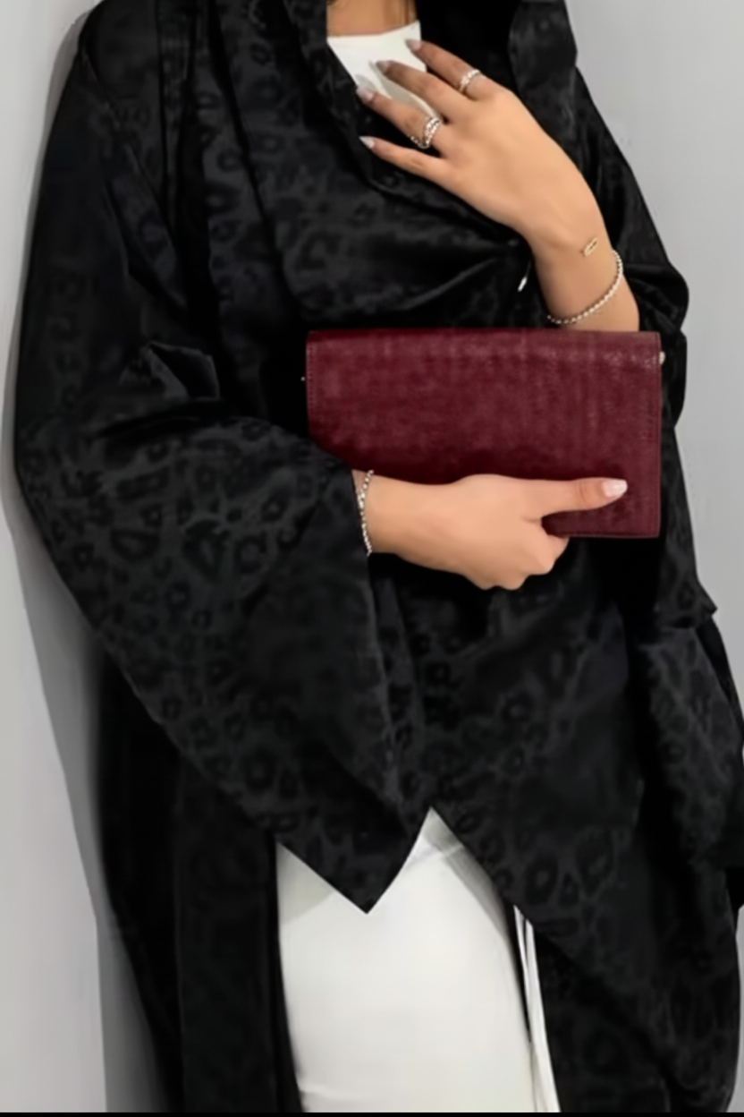 Leopard Print Texture Open Abaya + Matching Hijab