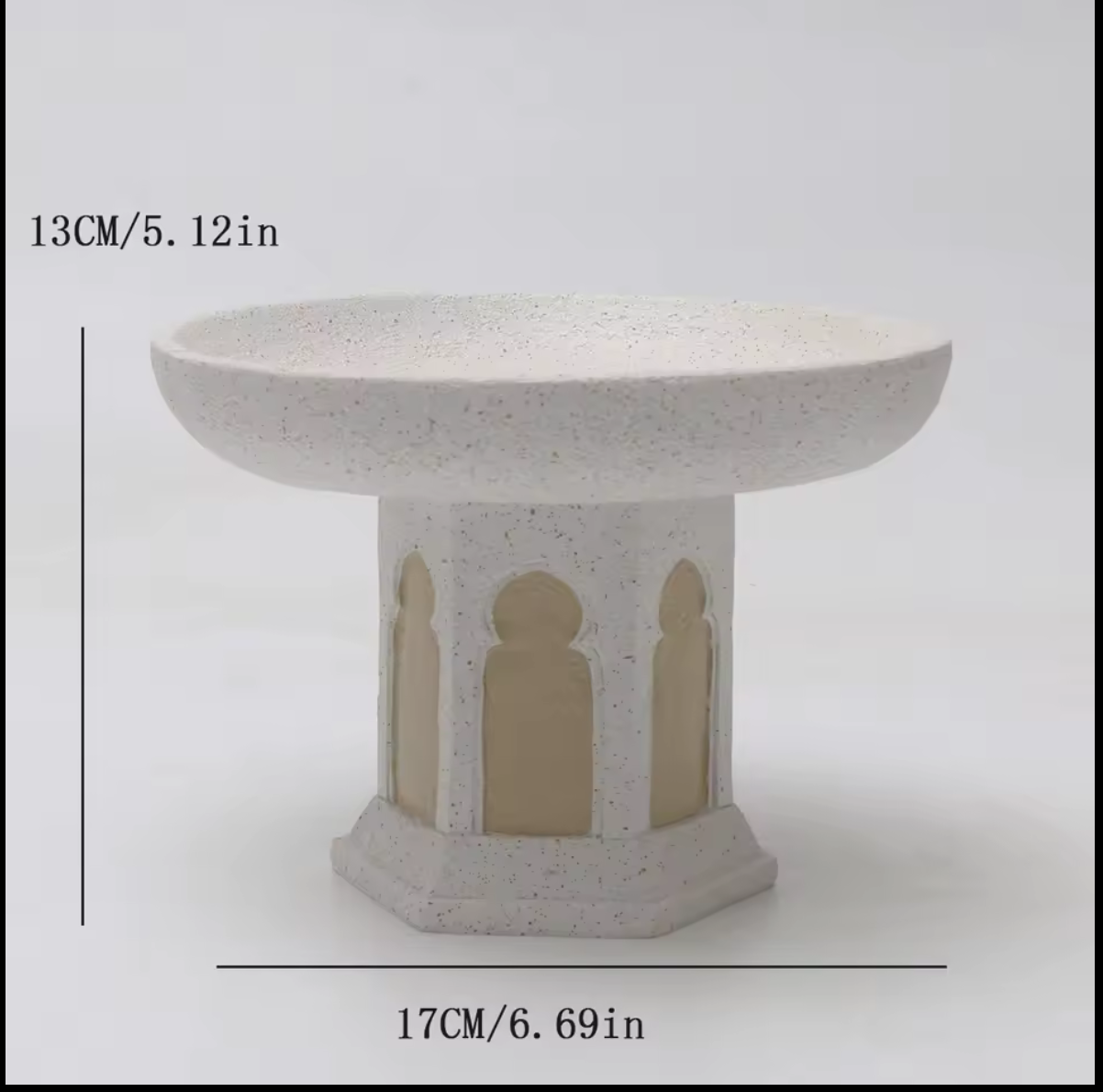 White & Gold Islamic Arched Pedestal Bowl Speckled Decorative Offering Dish