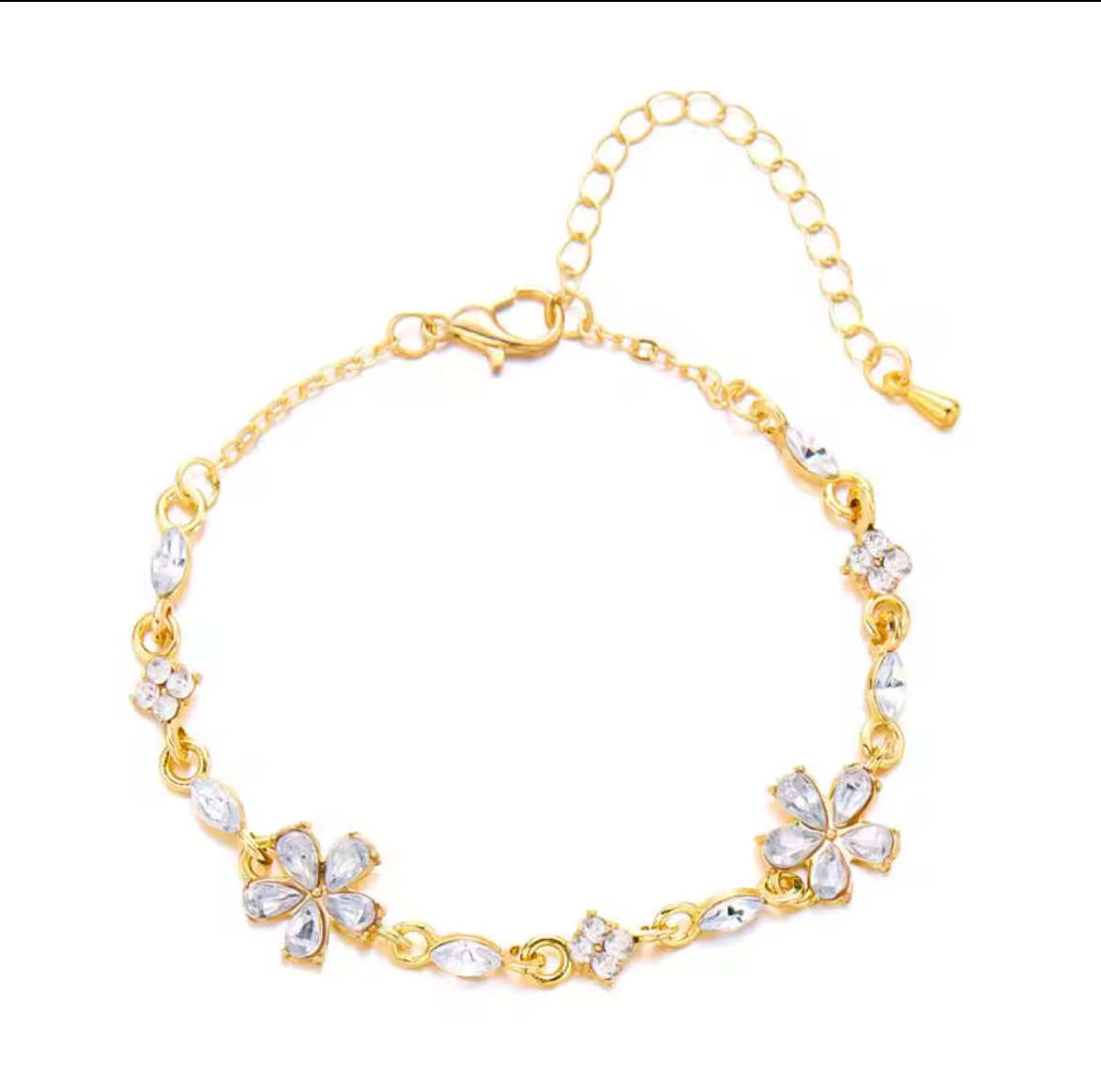 18K Gold Plated Crystal Clover Bracelet for Women