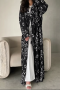 Pleated Midnight Bloom Crinkled Open Floral Abaya with Waist Tie