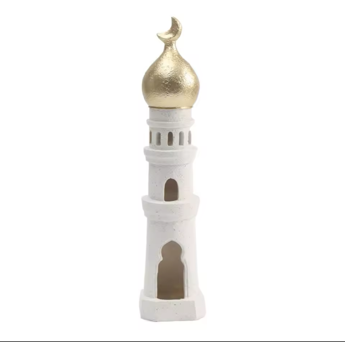 Golden Dome Mosque & Minaret Set – Elegant White & Gold Islamic Home Decor for Ramadan & Eid