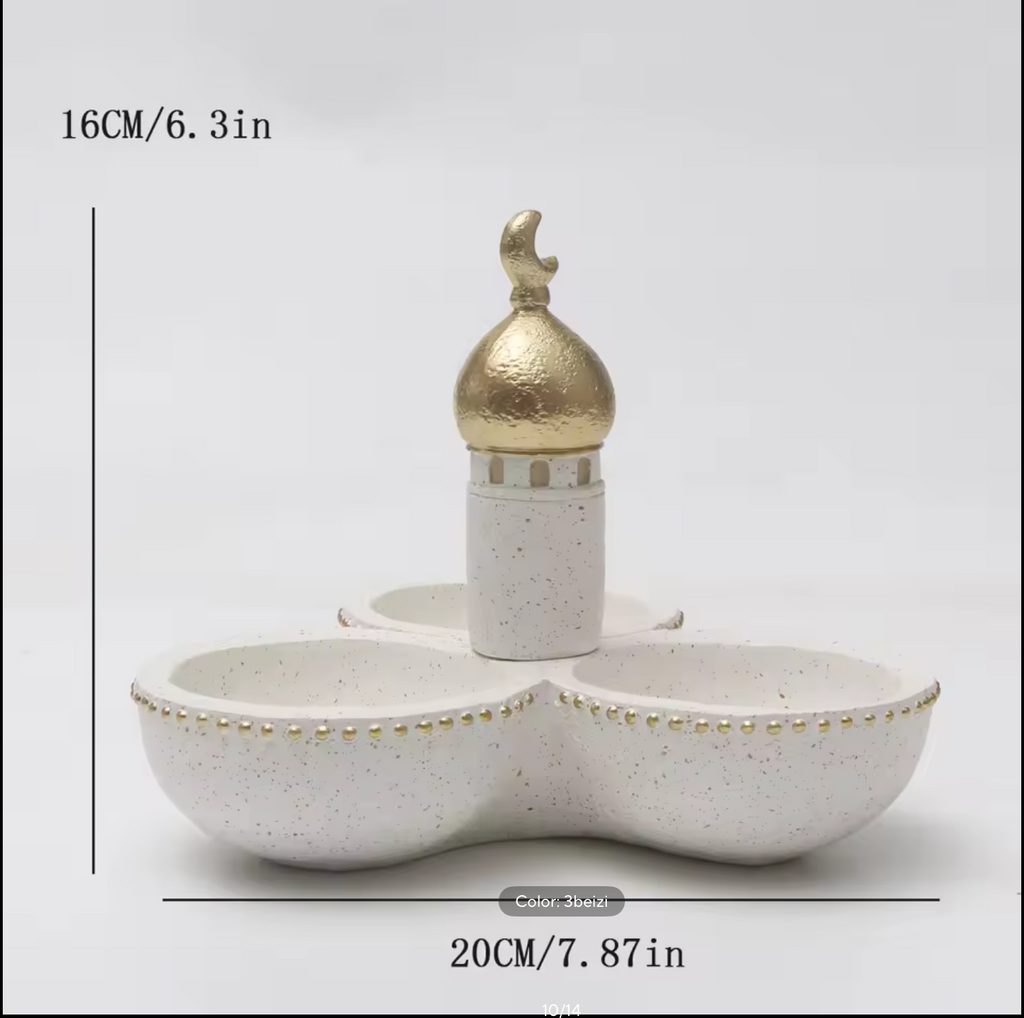 Decorative 3 Compartment Mosque Jewelry & Trinket Dish