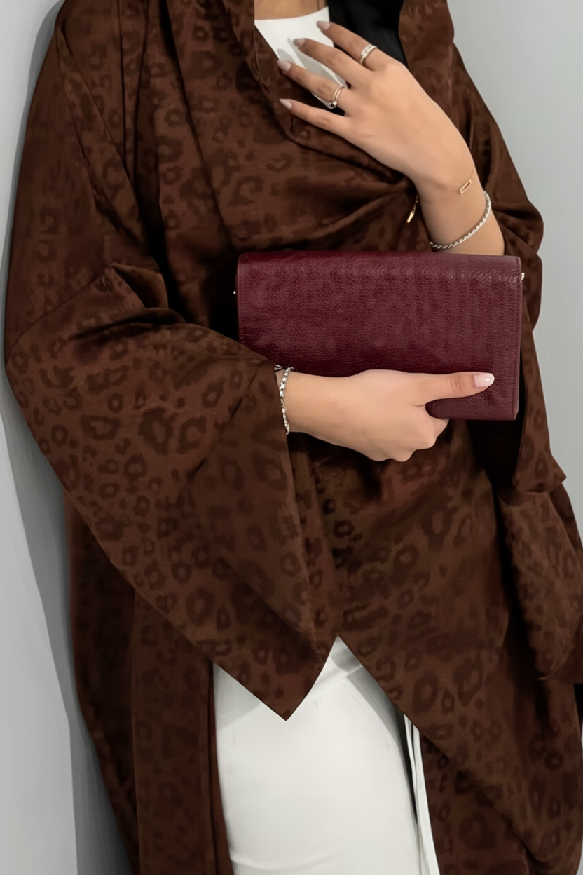 Leopard Print Texture Open Abaya + Matching Hijab
