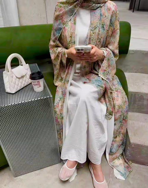 Floral Watercolor Pastel Abaya + Matching Hijab