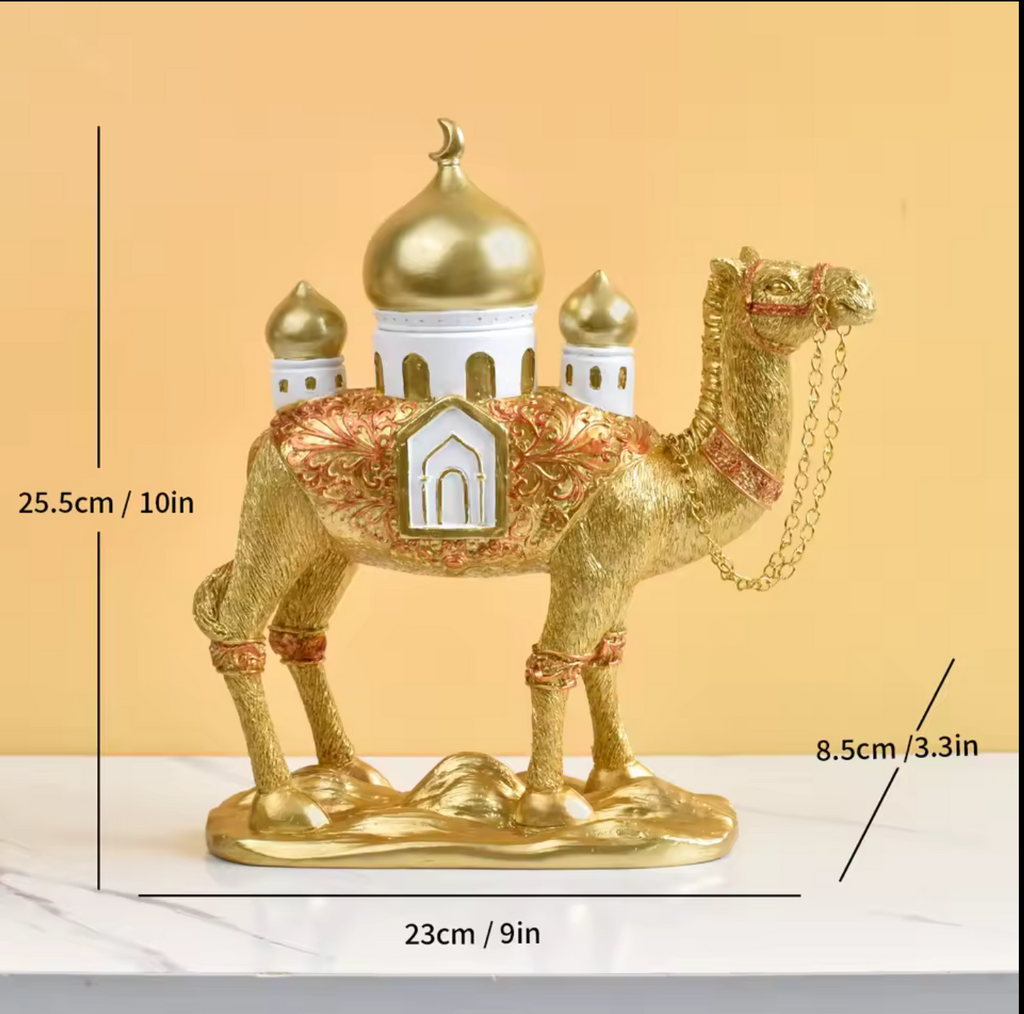 Elegant Gold Camel Statue Set with Mosque Accent