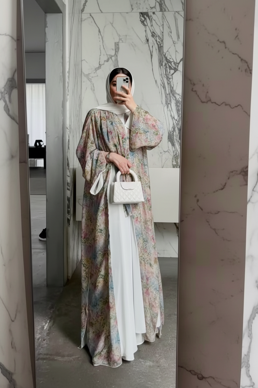 Floral Watercolor Pastel Abaya + Matching Hijab